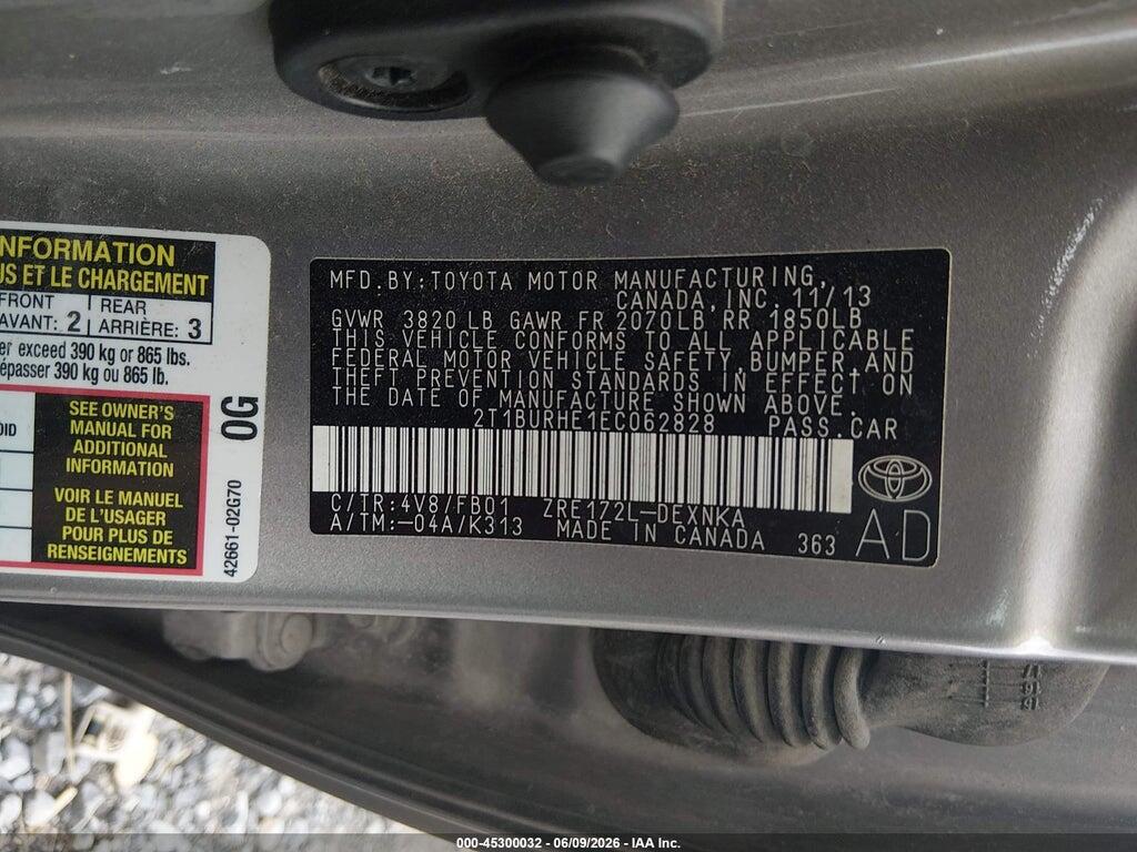 2T1BURHE1EC062828 2014 TOYOTA COROLLA photo no. 9