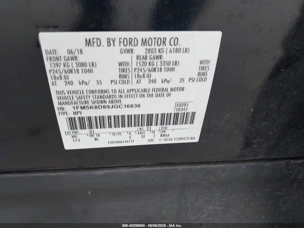 1FM5K8D89JGC16836 2018 FORD EXPLORER photo no. 9