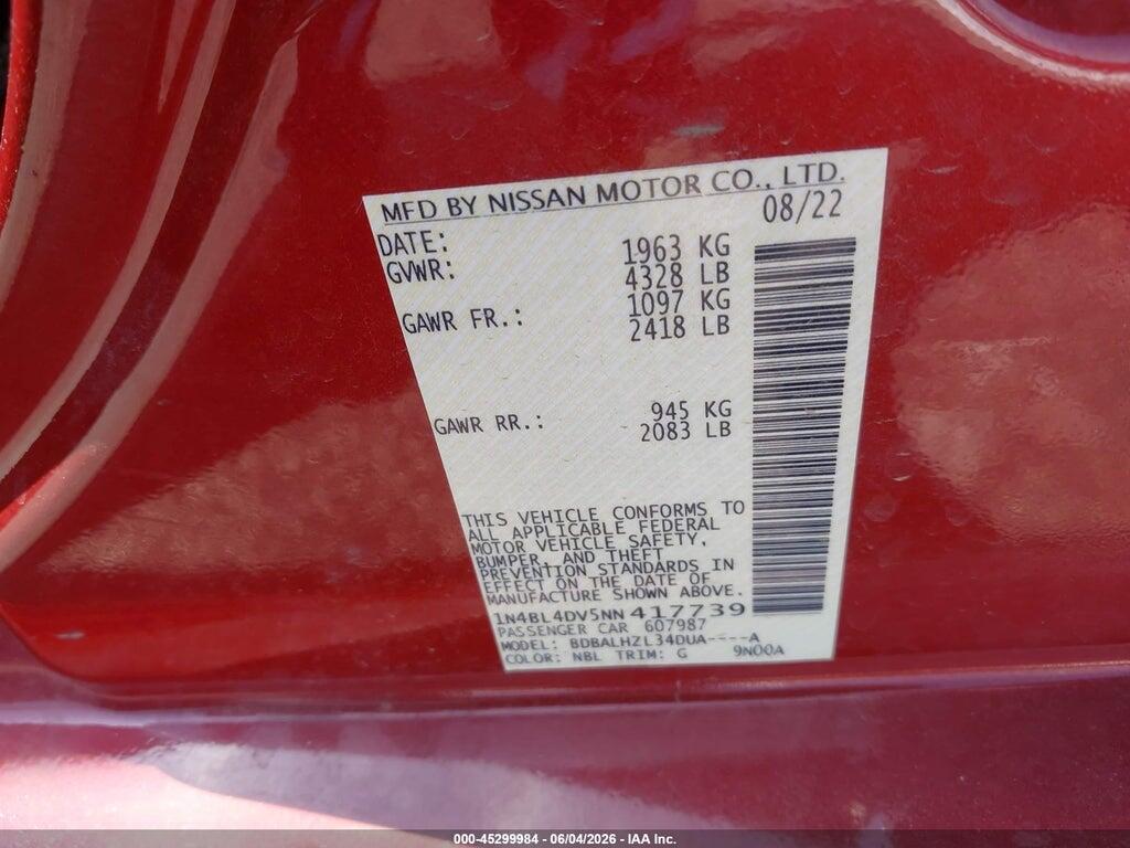 1N4BL4DV5NN417739 2022 NISSAN ALTIMA photo no. 9