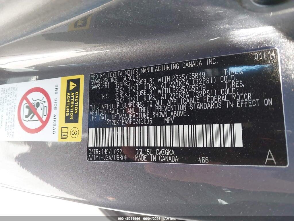 2T2BK1BA9EC243636 2014 LEXUS RX 350 photo no. 9