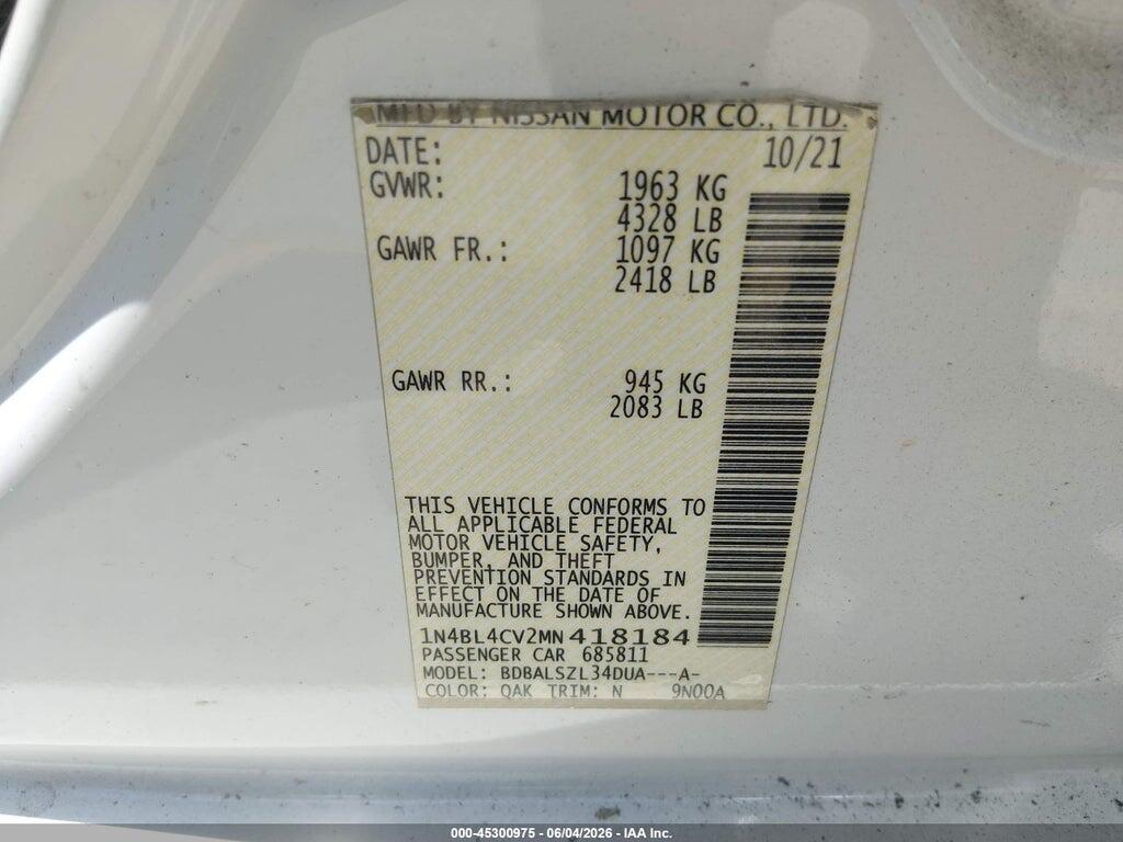 1N4BL4CV2MN418184 2021 NISSAN ALTIMA photo no. 9