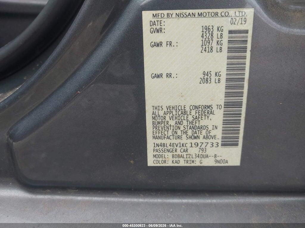 1N4BL4EV1KC197733 2019 NISSAN ALTIMA photo no. 9