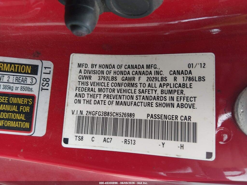 2HGFG3B85CH526989 2012 HONDA CIVIC photo no. 9