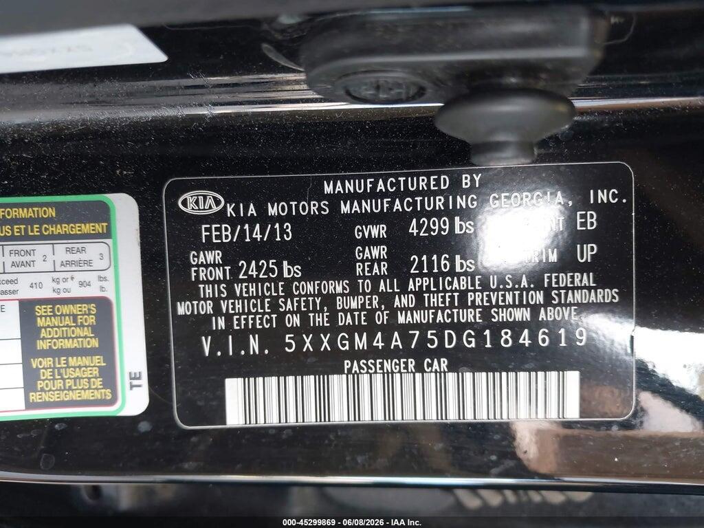 5XXGM4A75DG184619 2013 KIA OPTIMA photo no. 9
