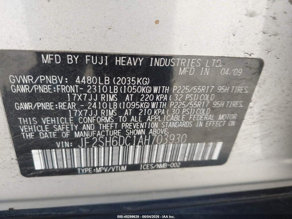 JF2SH6DC1AH703930 2010 SUBARU FORESTER photo no. 9