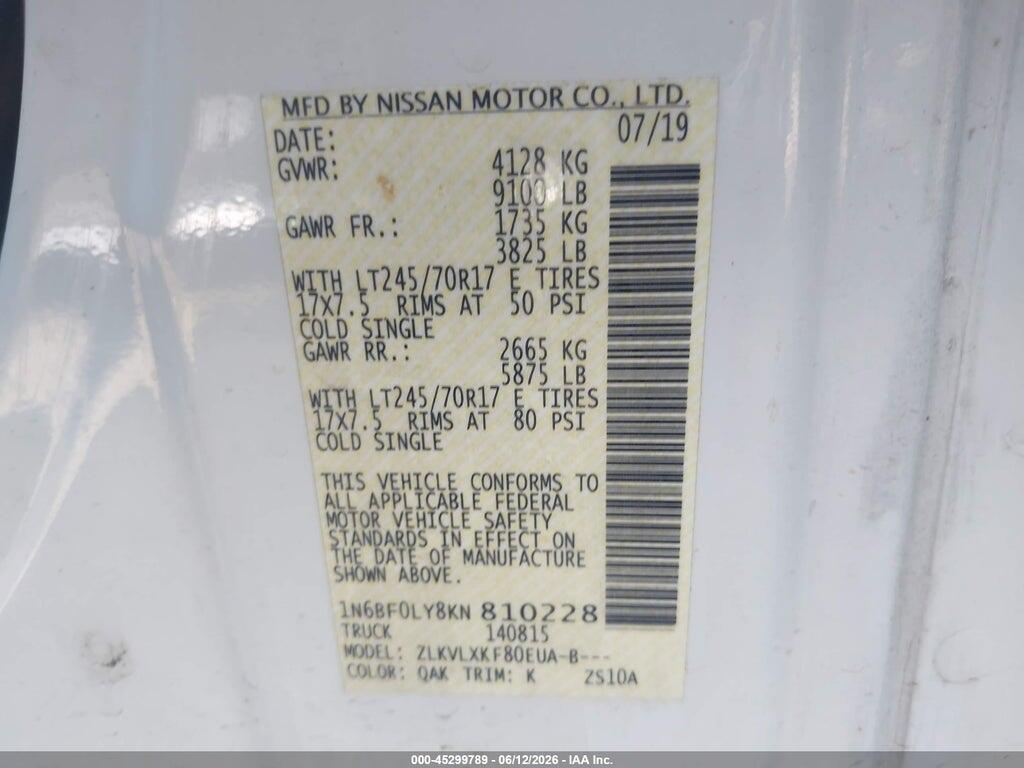 1N6BF0LY8KN810228 2019 NISSAN NV CARGO NV2500 HD photo no. 9