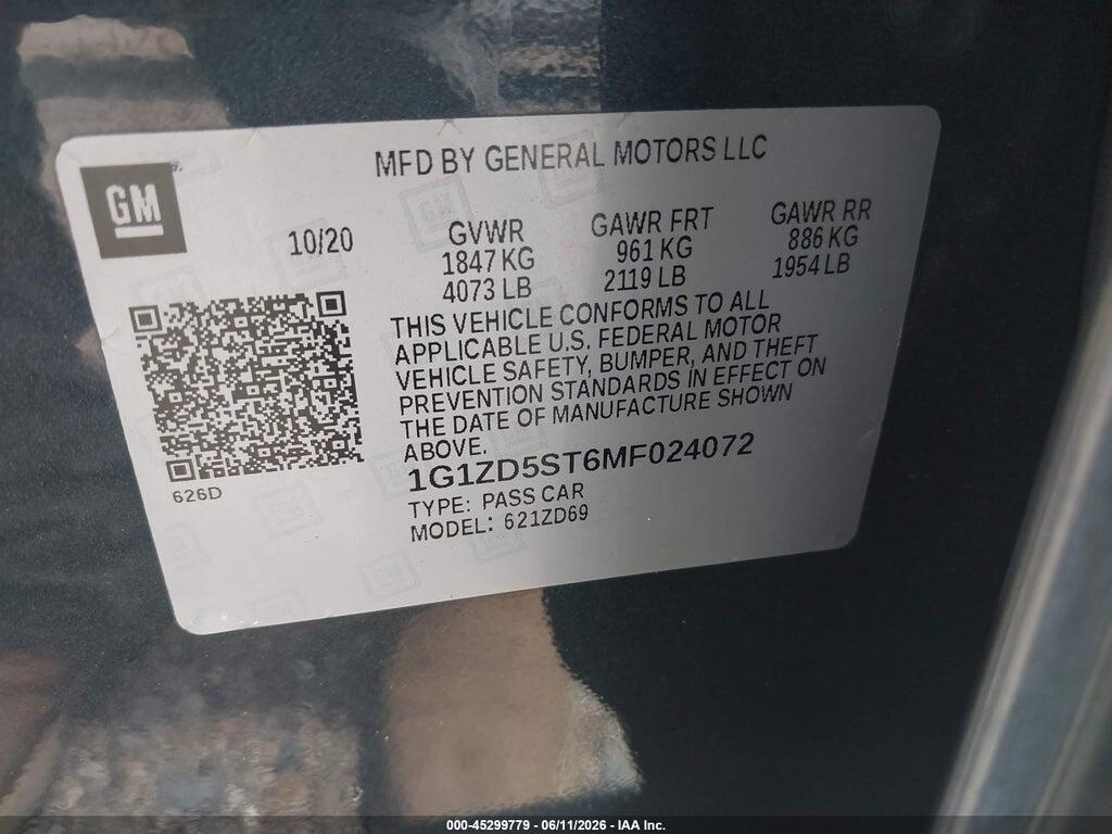 1G1ZD5ST6MF024072 2021 CHEVROLET MALIBU photo no. 9