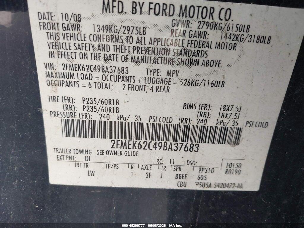 2FMEK62C49BA37683 2009 FORD FLEX photo no. 9