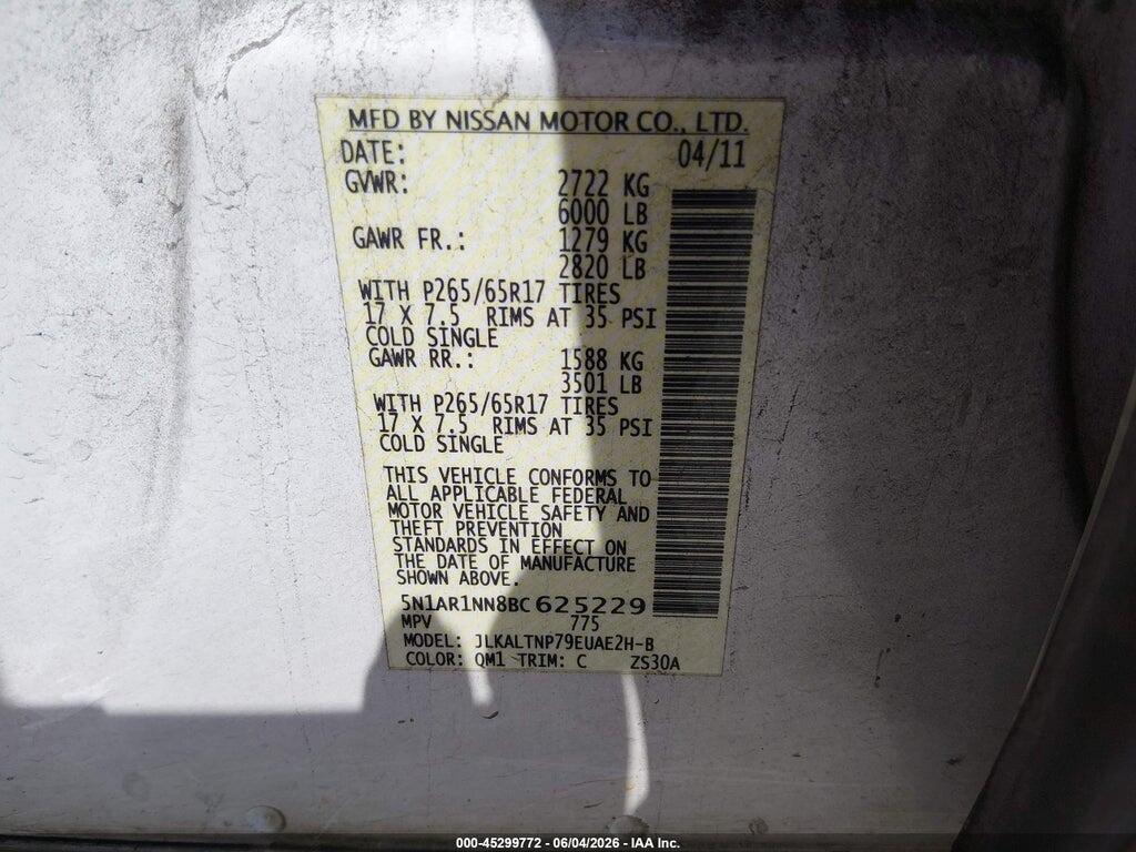 5N1AR1NN8BC625229 2011 NISSAN PATHFINDER photo no. 9