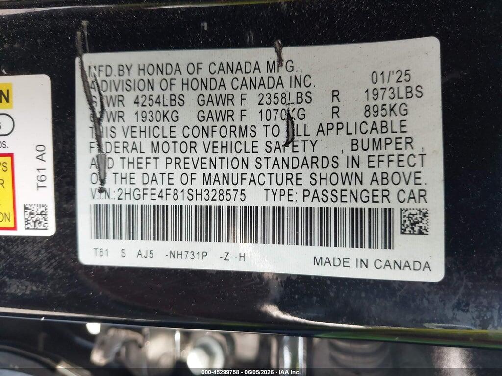 2HGFE4F81SH328575 2025 HONDA CIVIC HYBRID photo no. 9