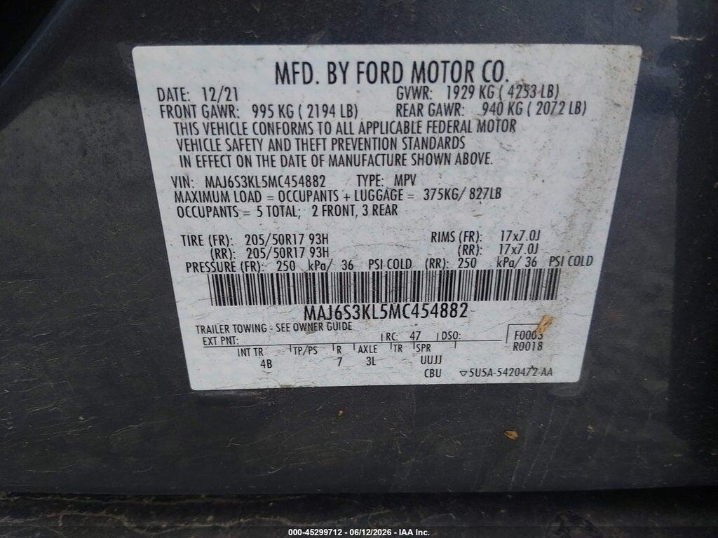 MAJ6S3KL5MC454882 2021 FORD ECOSPORT photo no. 9