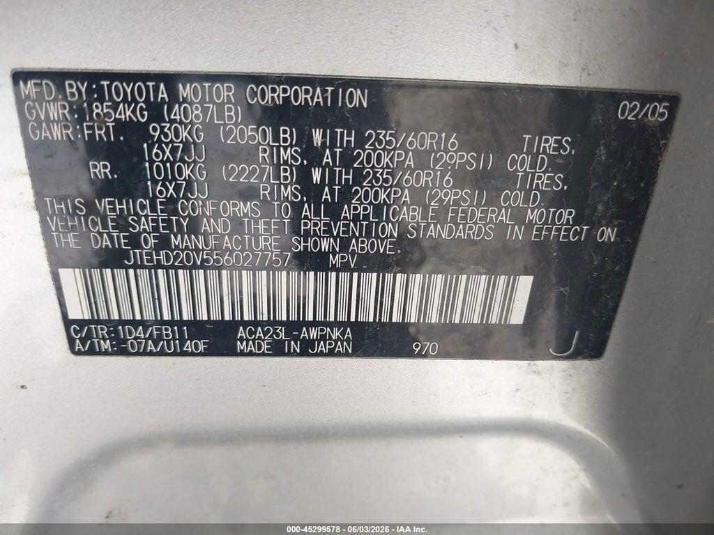 JTEHD20V556027757 2005 TOYOTA RAV4 photo no. 9