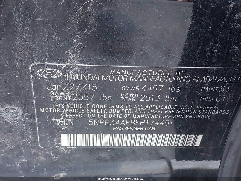 5NPE34AF8FH174451 2015 HYUNDAI SONATA photo no. 9