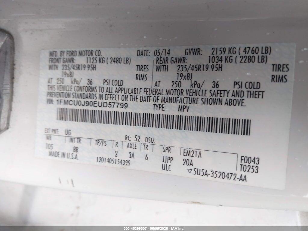1FMCU0J90EUD57799 2014 FORD ESCAPE photo no. 9