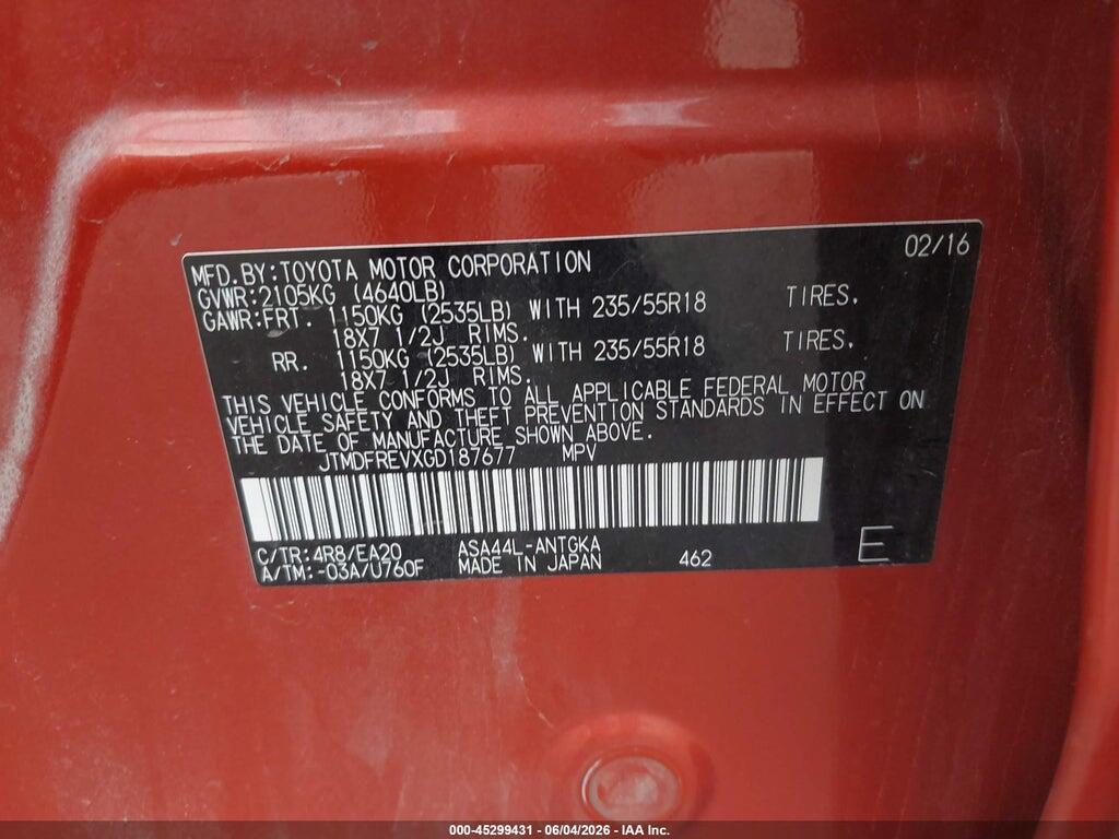 JTMDFREVXGD187677 2016 TOYOTA RAV4 photo no. 9