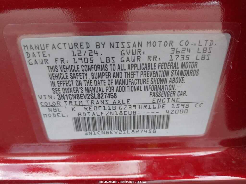 3N1CN8EV2SL827458 2025 NISSAN VERSA photo no. 9