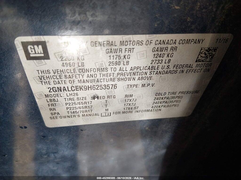 2GNALCEK9H6253576 2017 CHEVROLET EQUINOX photo no. 9