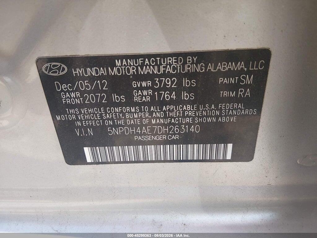 5NPDH4AE7DH263140 2013 HYUNDAI ELANTRA photo no. 9