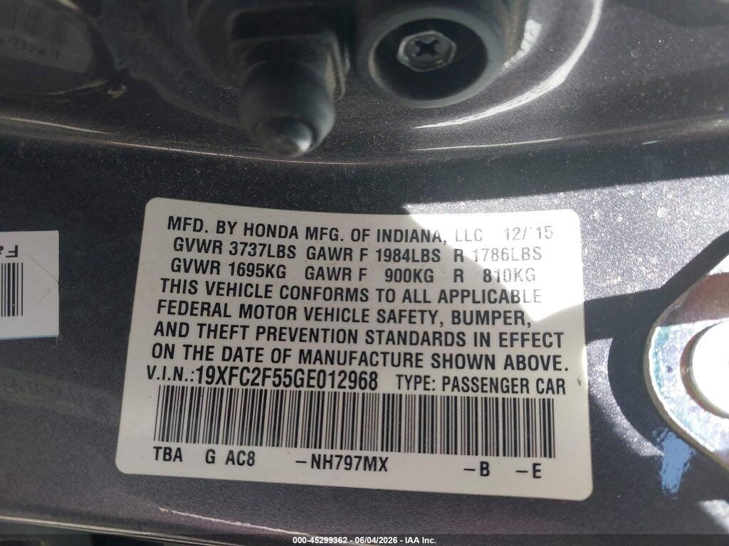 19XFC2F55GE012968 2016 HONDA CIVIC photo no. 9