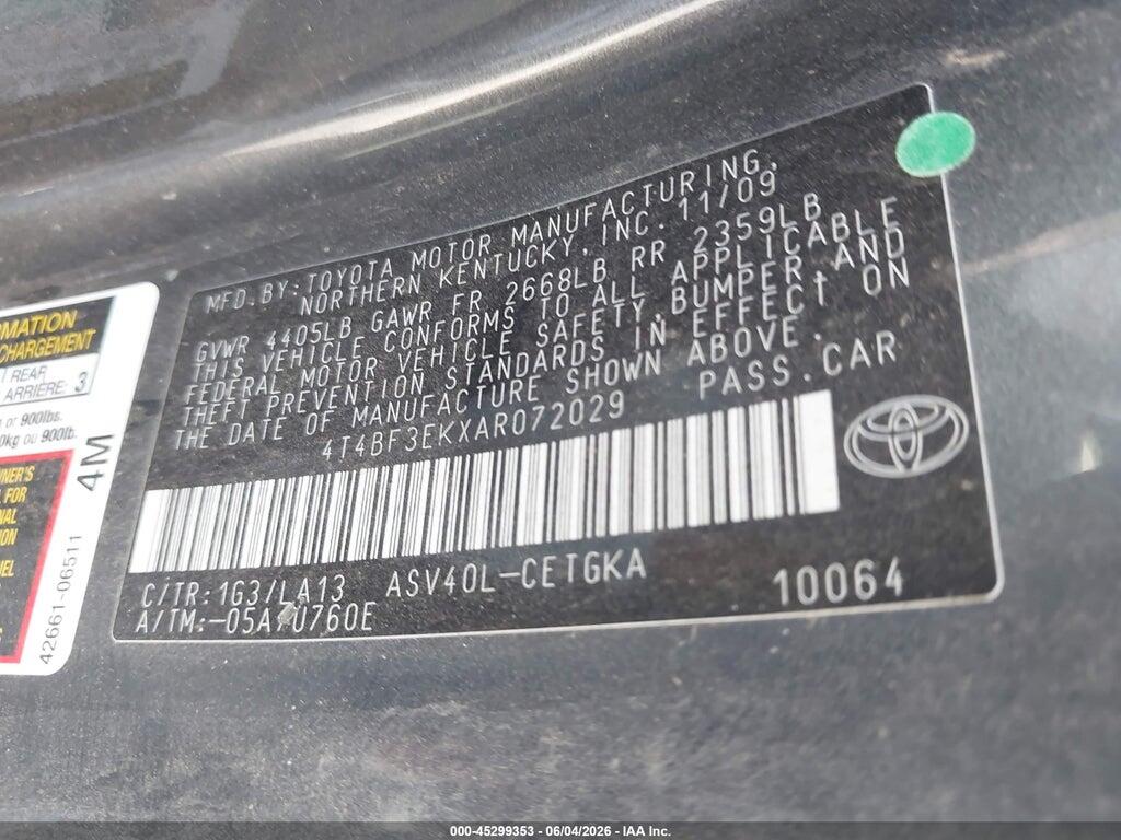 4T4BF3EKXAR072029 2010 TOYOTA CAMRY photo no. 9