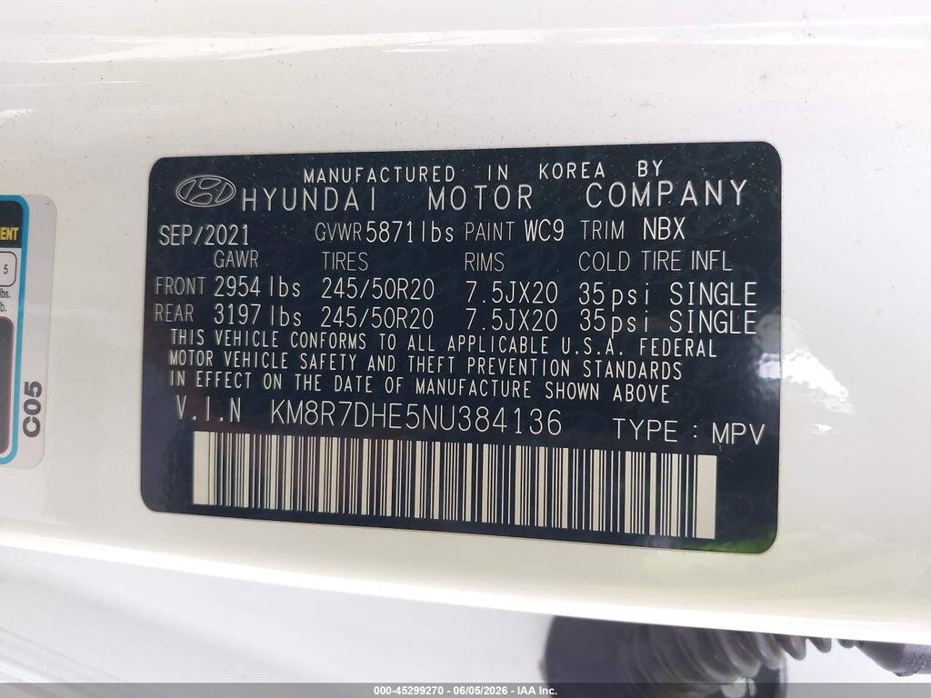 KM8R7DHE5NU384136 2022 HYUNDAI PALISADE photo no. 9