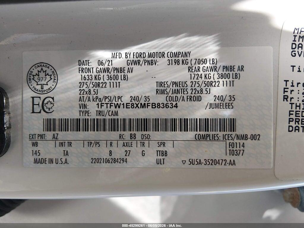 1FTFW1E8XMFB83634 2021 FORD F-150 photo no. 9