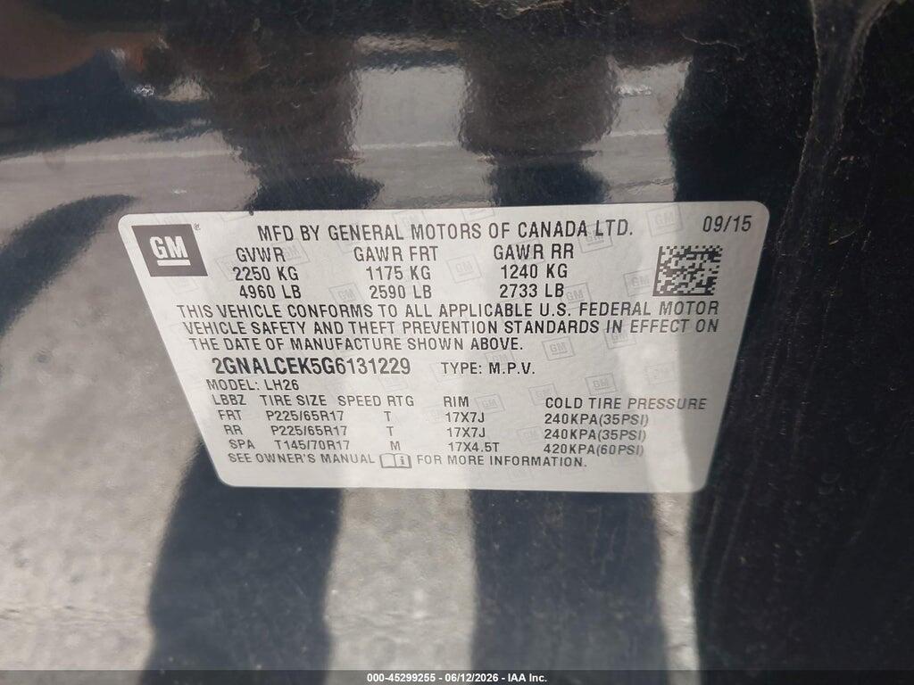 2GNALCEK5G6131229 2016 CHEVROLET EQUINOX photo no. 9