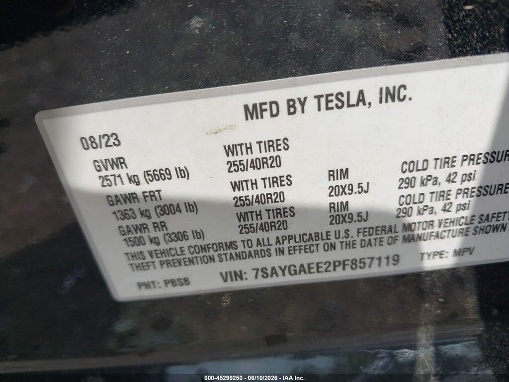 7SAYGAEE2PF857119 2023 TESLA MODEL Y photo no. 9