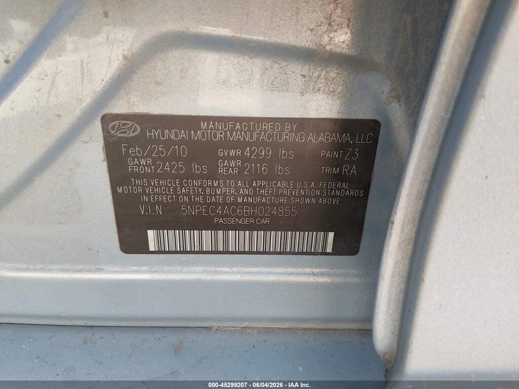 5NPEC4AC6BH024855 2011 HYUNDAI SONATA photo no. 9