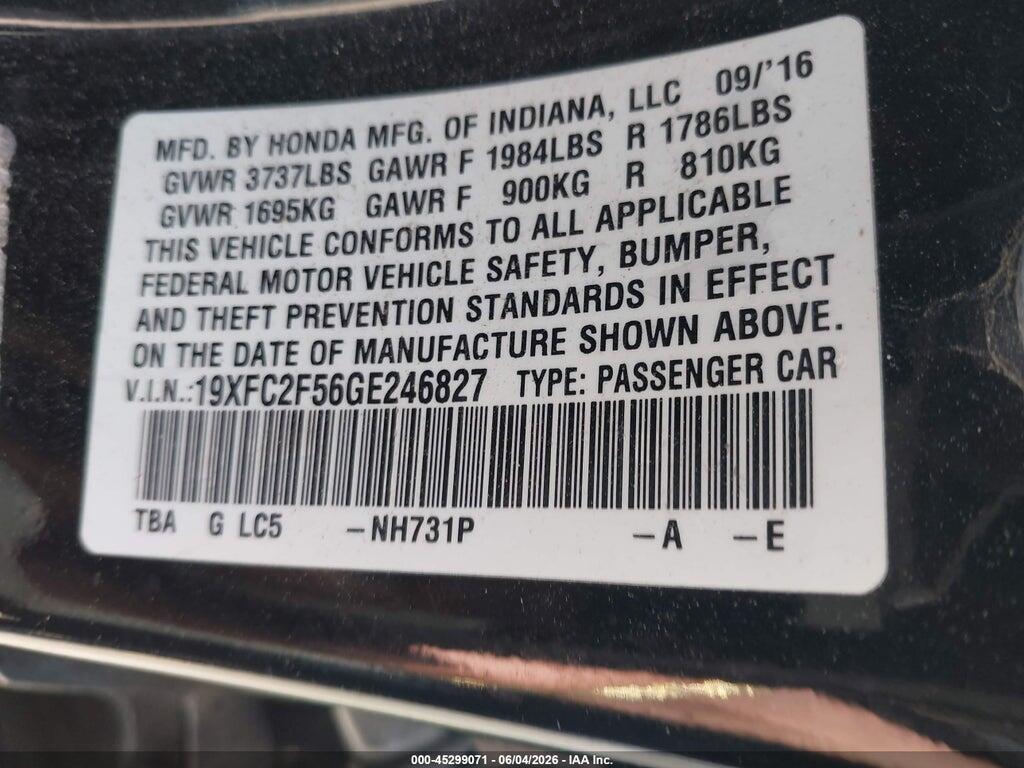 19XFC2F56GE246827 2016 HONDA CIVIC photo no. 9