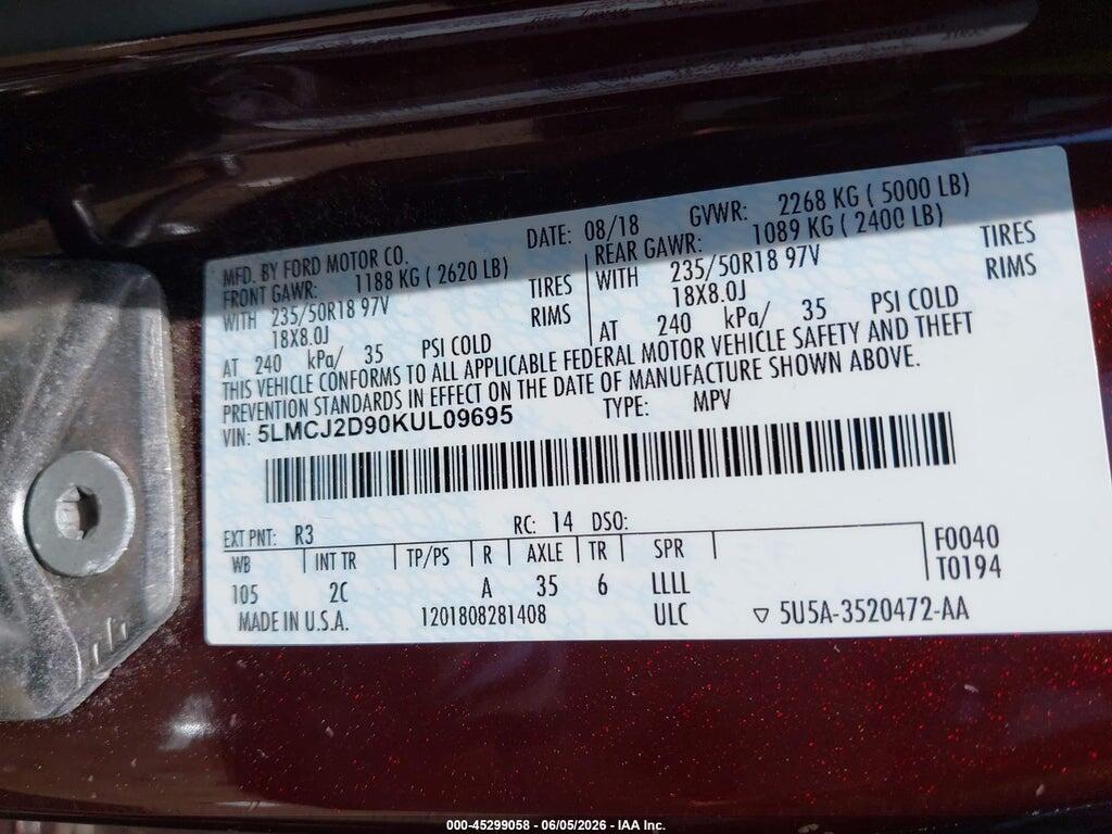 5LMCJ2D90KUL09695 2019 LINCOLN MKC photo no. 9