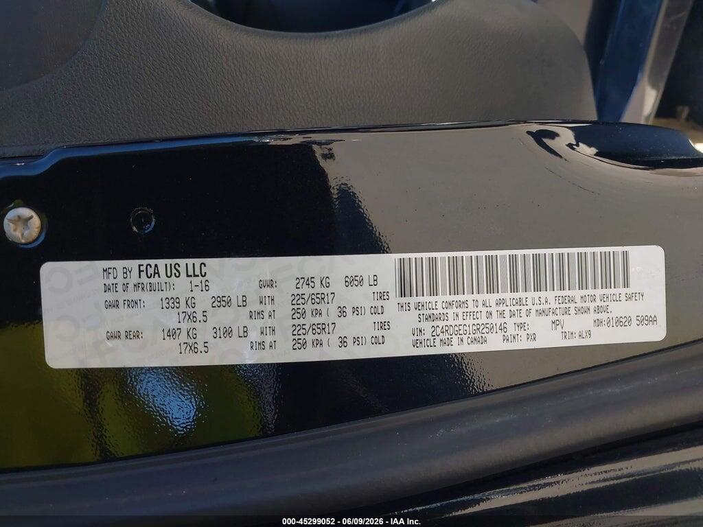 2C4RDGEG1GR250146 2016 DODGE GRAND CARAVAN photo no. 9