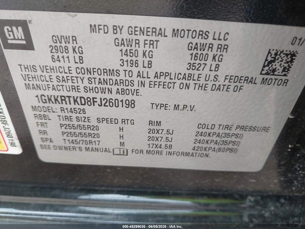 1GKKRTKD8FJ260198 2015 GMC ACADIA photo no. 9