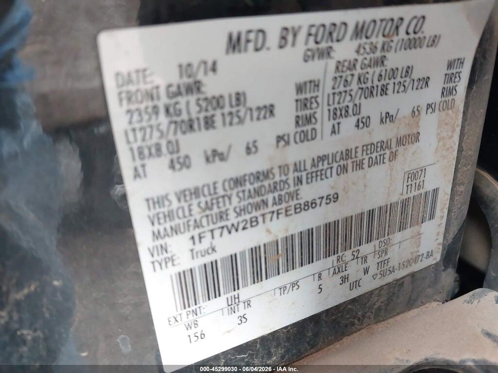 1FT7W2BT7FEB86759 2015 FORD F-250 photo no. 9