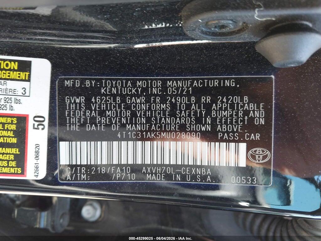 4T1C31AK5MU028090 2021 TOYOTA CAMRY photo no. 9
