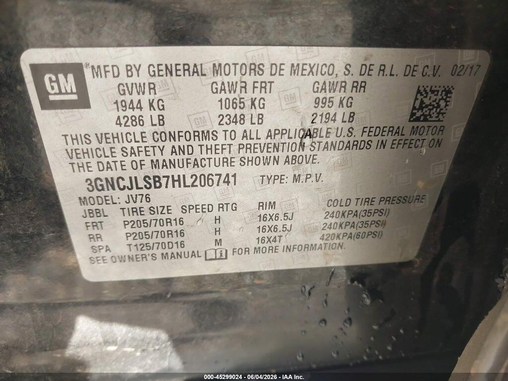 3GNCJLSB7HL206741 2017 CHEVROLET TRAX photo no. 9