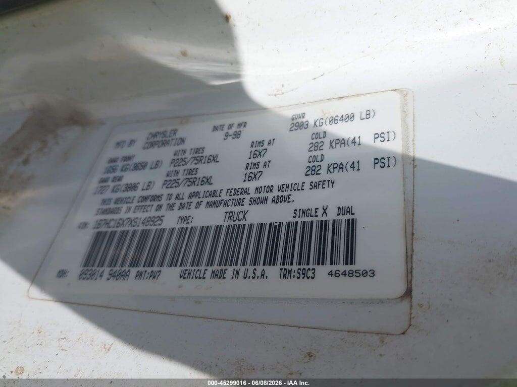 1B7HC16X7XS148925 1999 DODGE RAM 1500 photo no. 9