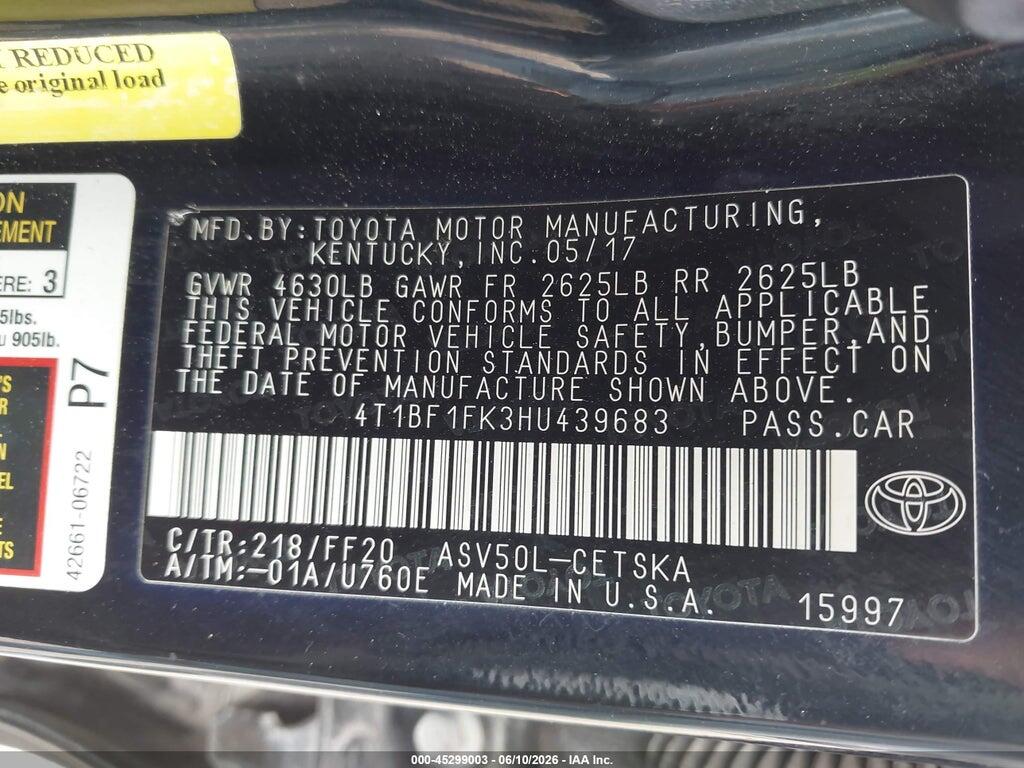 4T1BF1FK3HU439683 2017 TOYOTA CAMRY photo no. 9