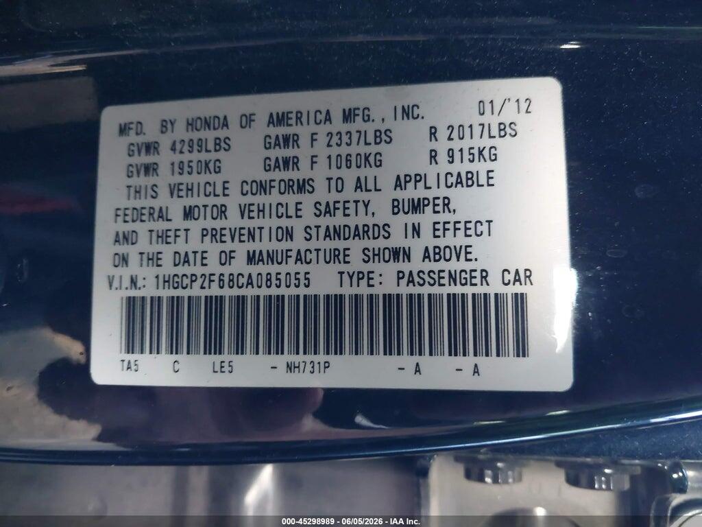 1HGCP2F68CA085055 2012 HONDA ACCORD photo no. 9