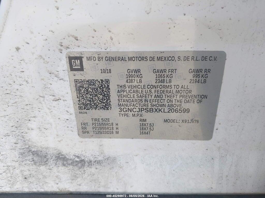 3GNCJPSBXKL206599 2019 CHEVROLET TRAX photo no. 9