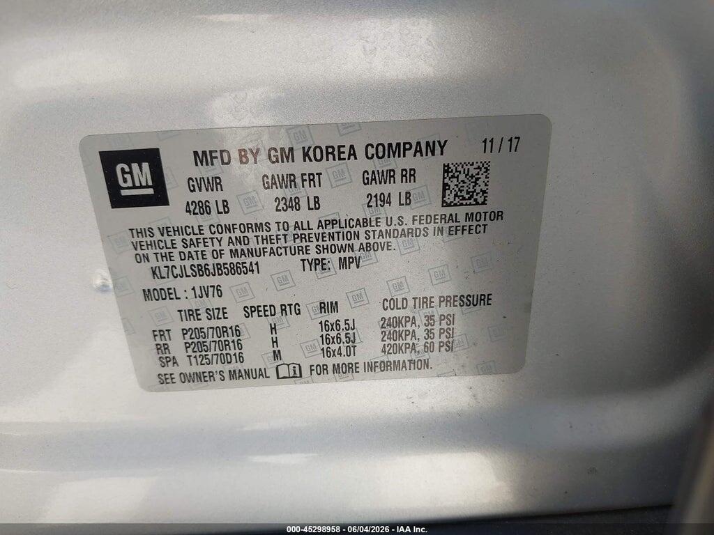 KL7CJLSB6JB586541 2018 CHEVROLET TRAX photo no. 9