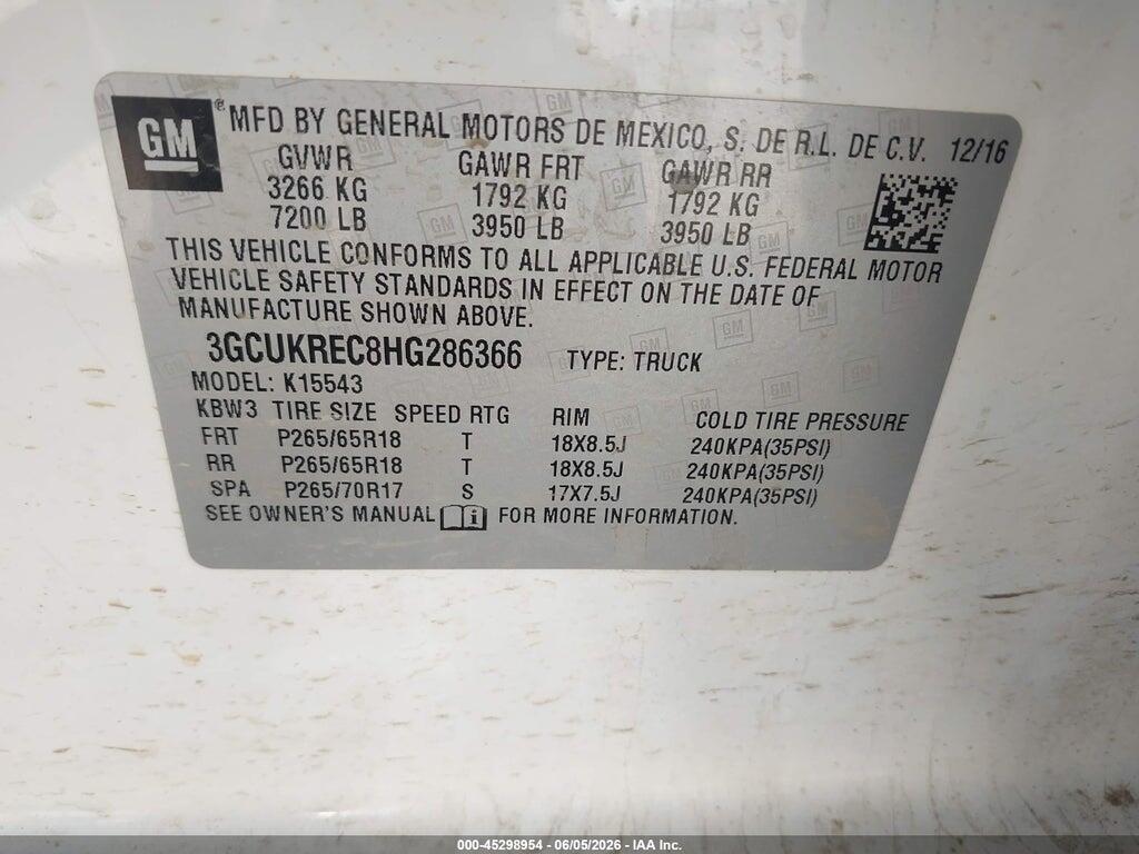 3GCUKREC8HG286366 2017 CHEVROLET SILVERADO 1500 photo no. 9