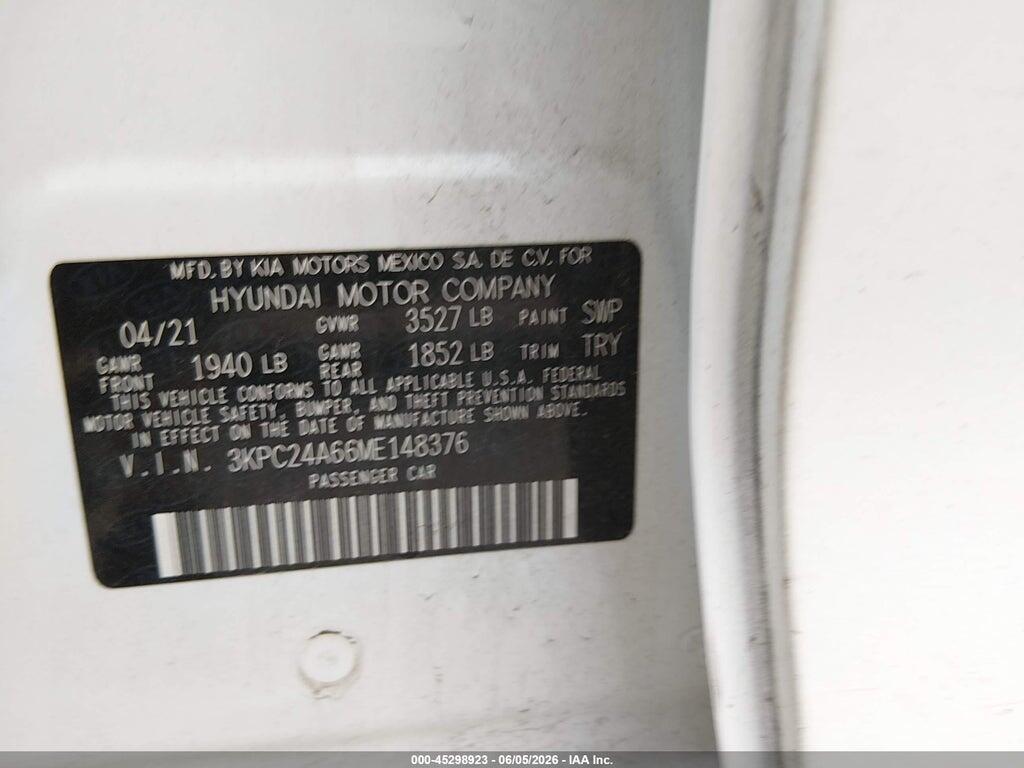 3KPC24A66ME148376 2021 HYUNDAI ACCENT photo no. 9