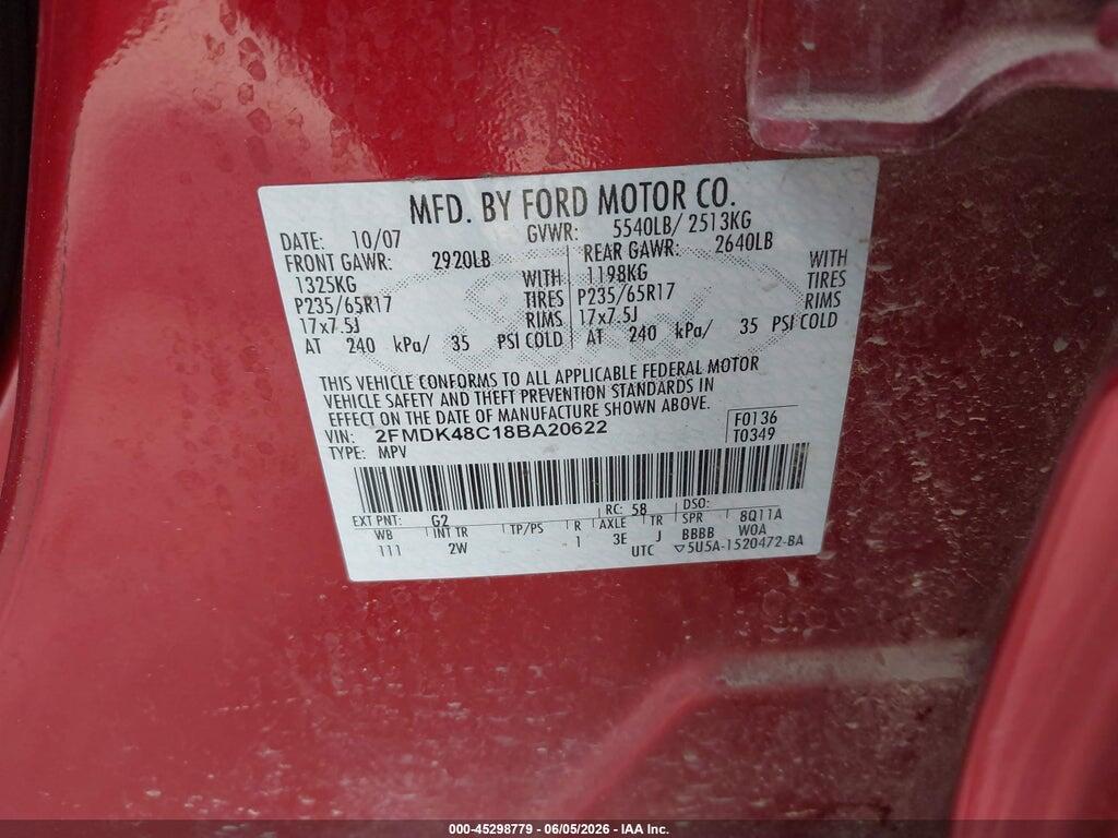 2FMDK48C18BA20622 2008 FORD EDGE photo no. 9