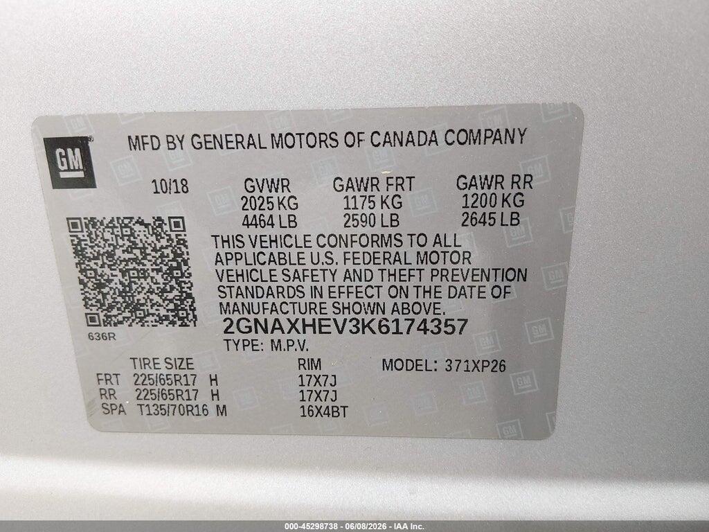2GNAXHEV3K6174357 2019 CHEVROLET EQUINOX photo no. 9