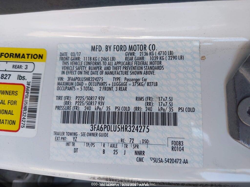 3FA6P0LU5HR324275 2017 FORD FUSION HYBRID photo no. 9