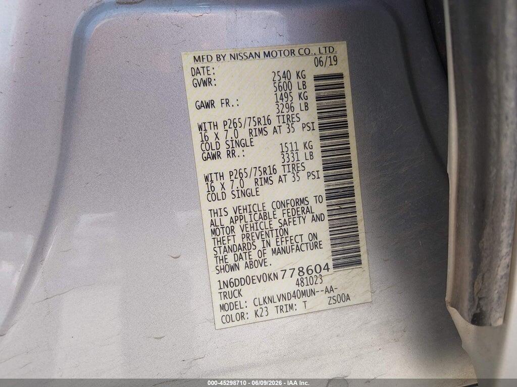 1N6DD0EV0KN778604 2019 NISSAN FRONTIER photo no. 9