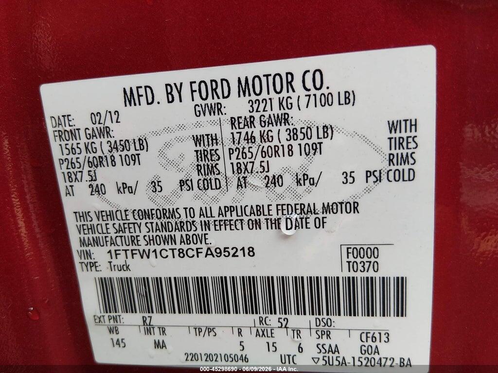 1FTFW1CT8CFA95218 2012 FORD F-150 photo no. 9