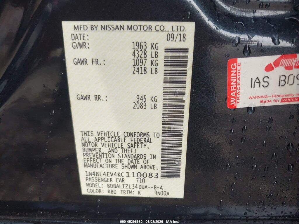 1N4BL4EV4KC110083 2019 NISSAN ALTIMA photo no. 9