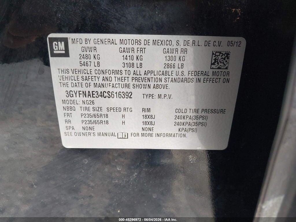 3GYFNAE34CS616392 2012 CADILLAC SRX photo no. 9
